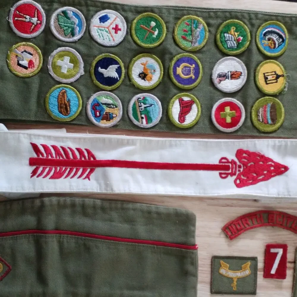 Vtg BSA Boy Scout Lot 50s 60s Vigil Honor OA Sash, Merit Badge Sash, Patches